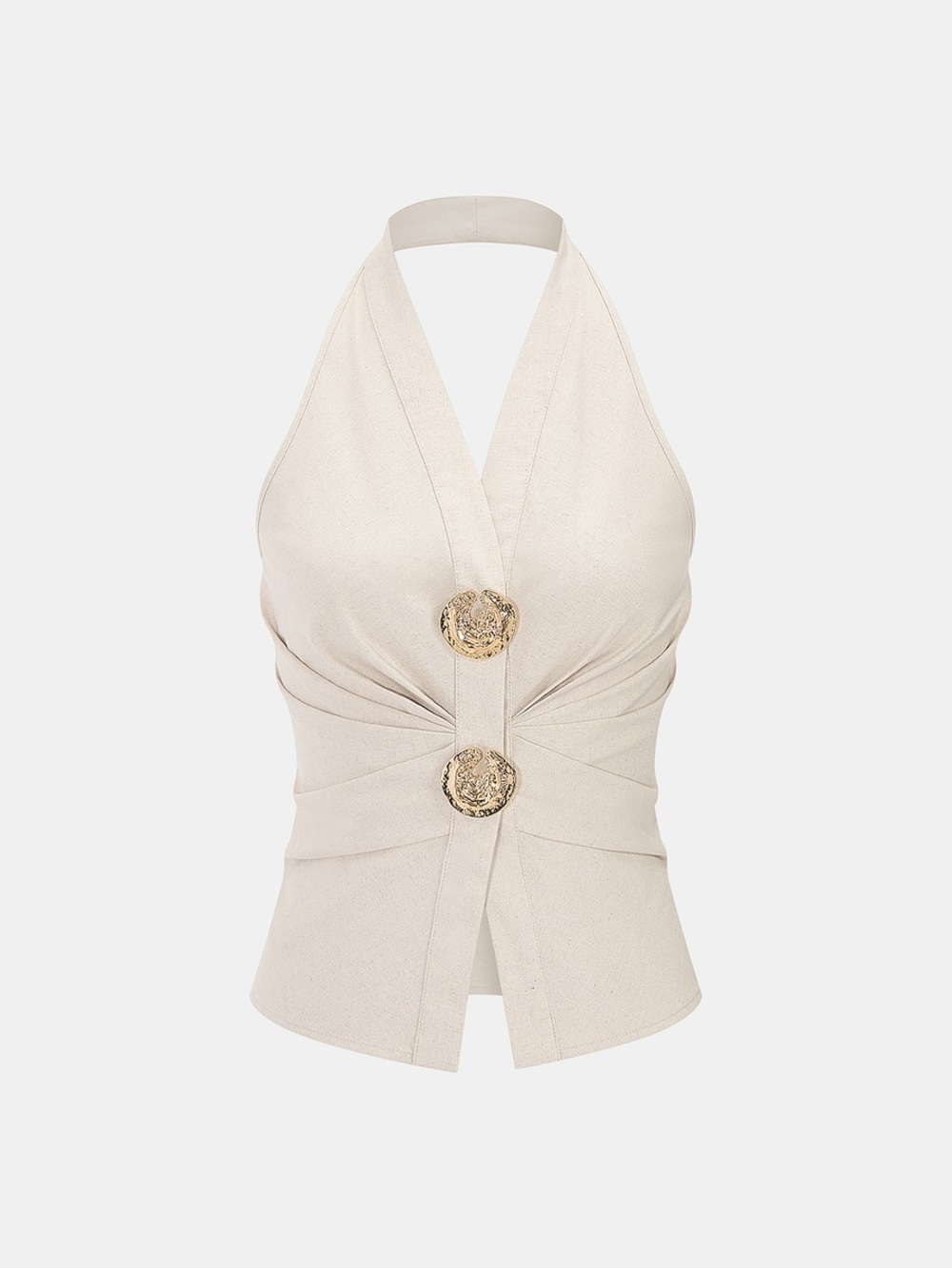 COMMENSE Linen Blend Halter Ruched Top & Pants Set - Picture 4 of 5